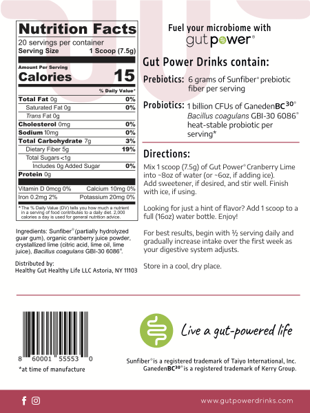 Gut Power Cranberry Lime – Prebiotic & Probiotic Drink Mix